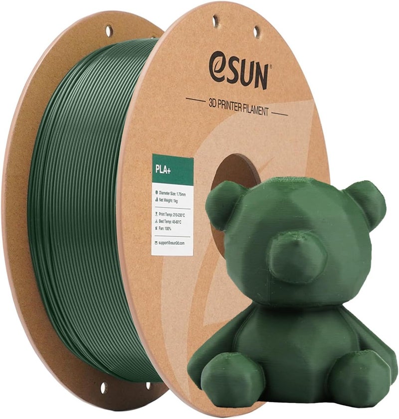 eSUN خيوط PLA+ 1.75 مم 1 كجم، خيوط طابعة ثلاثية الأبعاد بدقة أبعاد +/- 0.03 مم، بكرة كرتونية 1 كجم (2.2 رطل) لخيوط الطباعة ثلاثية الأبعاد، تناسب معظم طابعات FDM ثلاثية الأبعاد، زيتون أخضر - Image 1